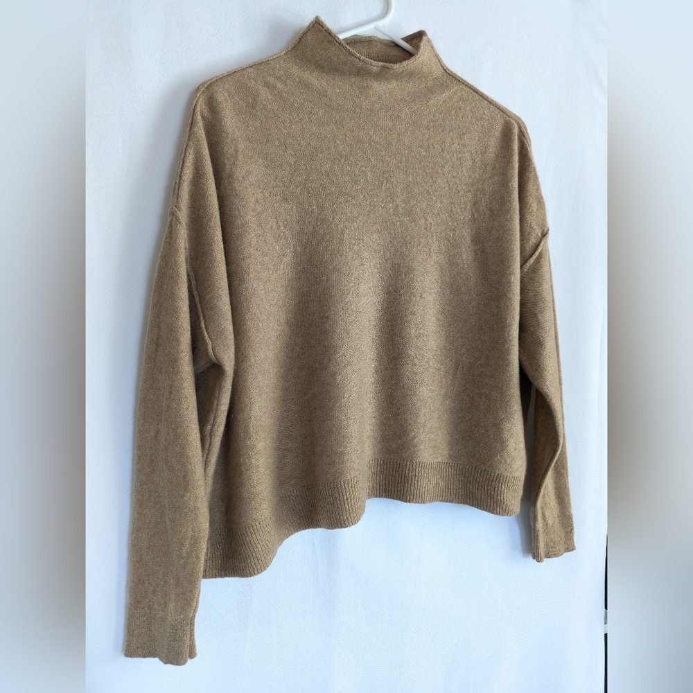 Pilcro Alani XS Mock Neck Sweater Tan Camel Nude 100% Cashmere Oversized Relaxed - Picture 4 of 10